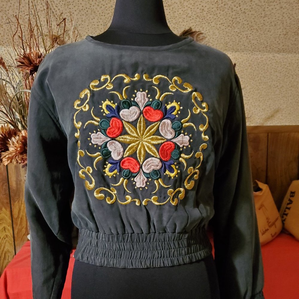 Embroidered puffy silk top, Sonia Rykiel - VTG